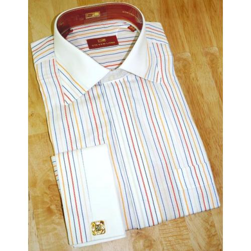 Steven Land White/Multicolor Stripes 100% Cotton Shirt